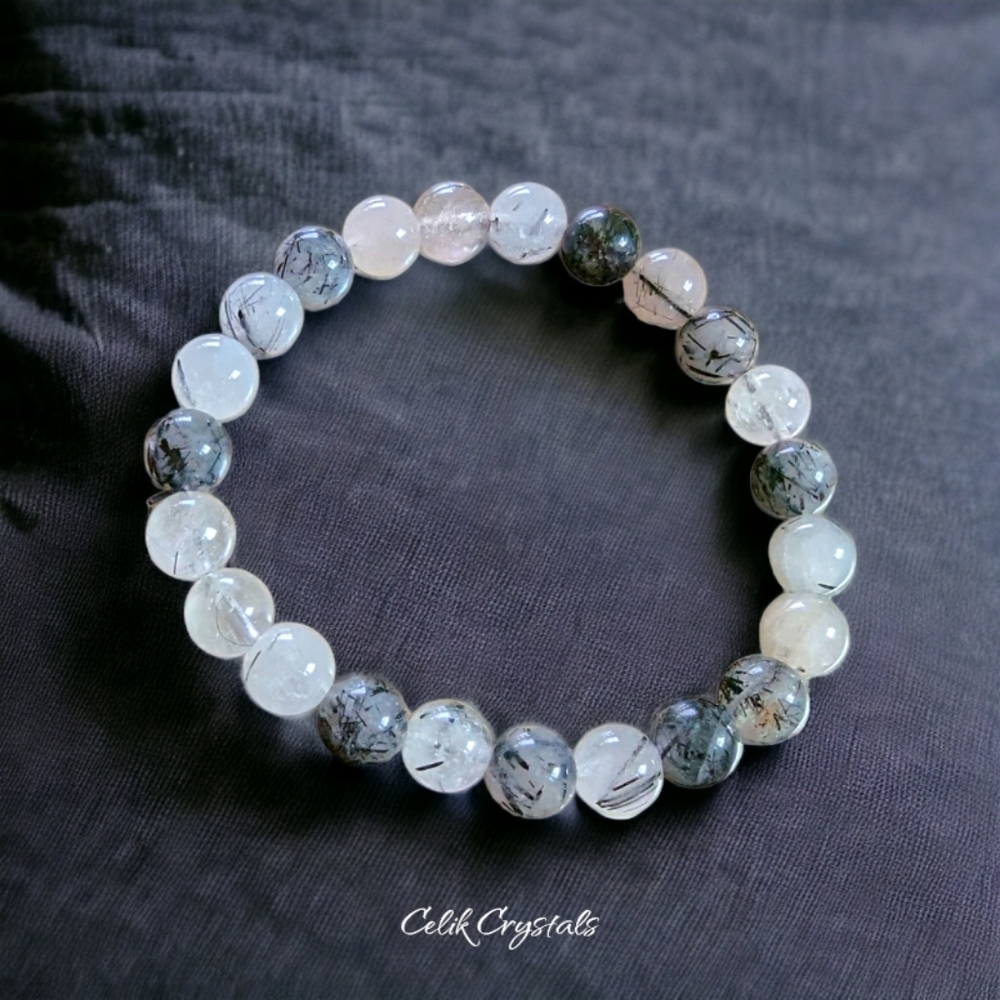 Tourmaline Quartz Crystal Healing Bracelet 8mm Natural Stones - Picture 2 of 3